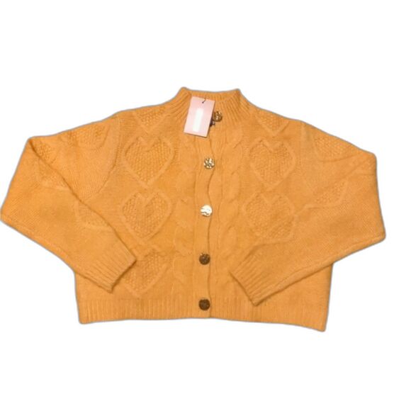 Missguided Cardigan Sweater Womens Size 6/8 Cable Knit Heart Yellow Orange - Picture 1 of 7